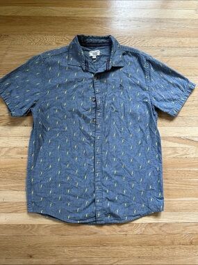 Boy’s Short Sleeve Cotton Shirt - Blue with Yellow Lightning Print